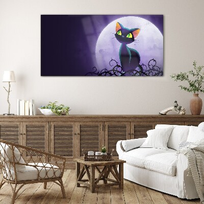 Glasbild Katzen im Mondlicht