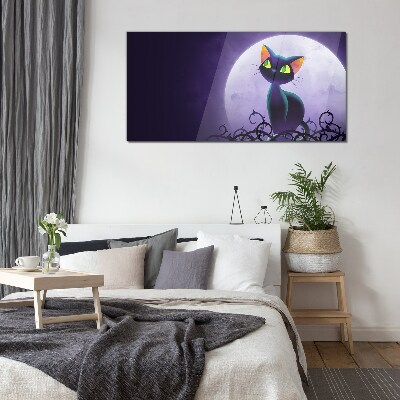 Glasbild Katzen im Mondlicht