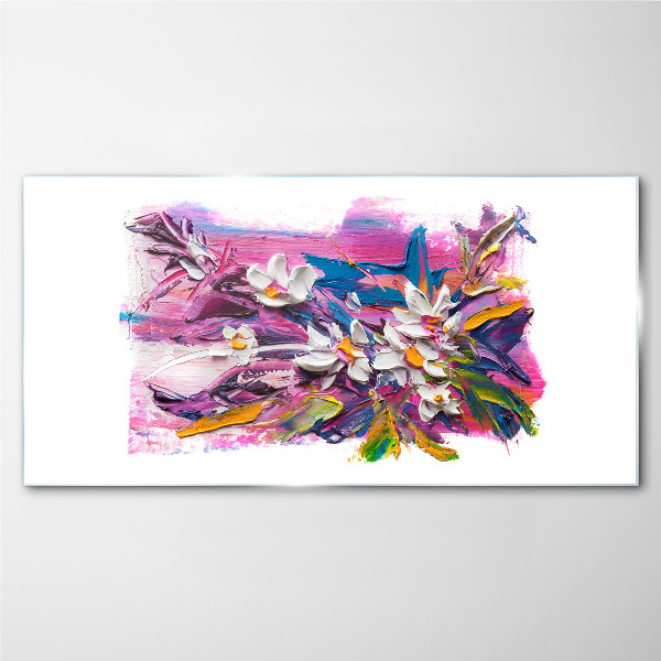 Glasbild Bunte Blumen in abstrakter Komposition