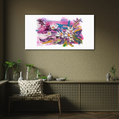 Glasbild Bunte Blumen in abstrakter Komposition