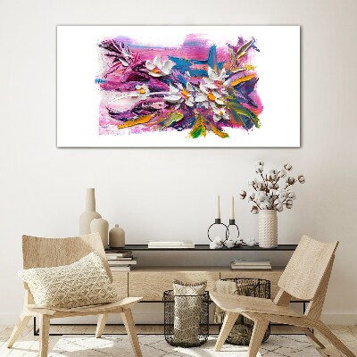 Glasbild Bunte Blumen in abstrakter Komposition