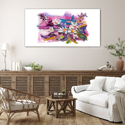 Glasbild Bunte Blumen in abstrakter Komposition