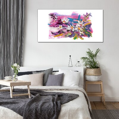Glasbild Bunte Blumen in abstrakter Komposition