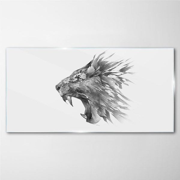 Glasbild Der Schrei des Löwen in Grautönen