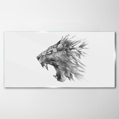 Glasbild Der Schrei des Löwen in Grautönen