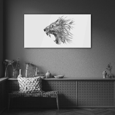 Glasbild Der Schrei des Löwen in Grautönen