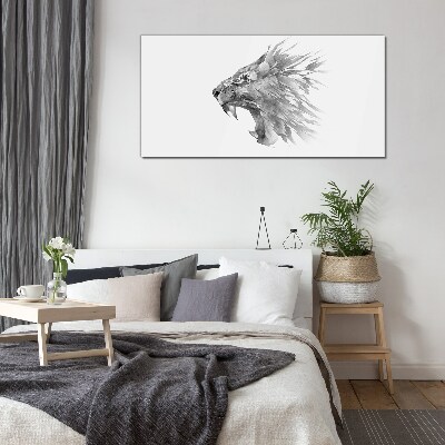 Glasbild Der Schrei des Löwen in Grautönen