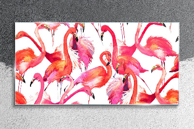 Glasbild Rosa Flamingos in einem tropischen Tanz