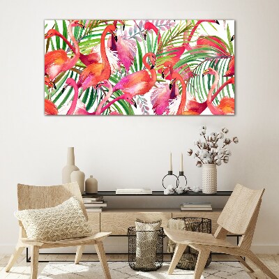 Foto auf glas Flamingos in einem tropischen Paradies
