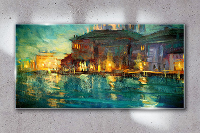 Glasbild Abendrot über dem Wasser
