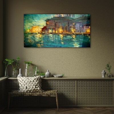 Glasbild Abendrot über dem Wasser