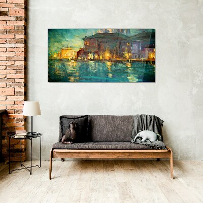 Glasbild Abendrot über dem Wasser