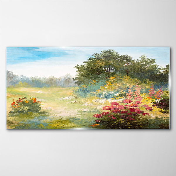 Glasbild Blumenlandschaft eines Sommermorgens