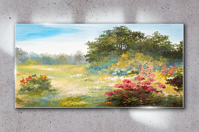 Glasbild Blumenlandschaft eines Sommermorgens