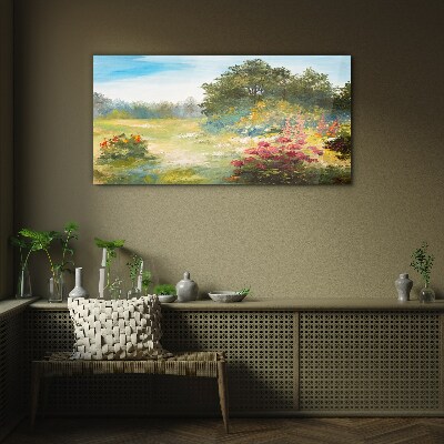 Glasbild Blumenlandschaft eines Sommermorgens