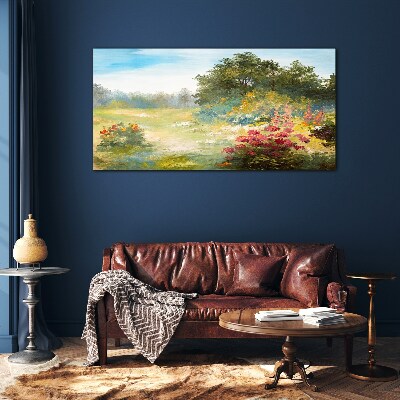 Glasbild Blumenlandschaft eines Sommermorgens
