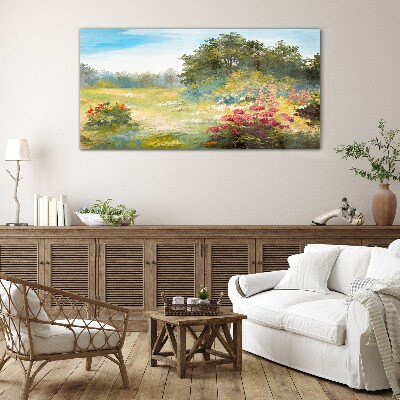 Glasbild Blumenlandschaft eines Sommermorgens