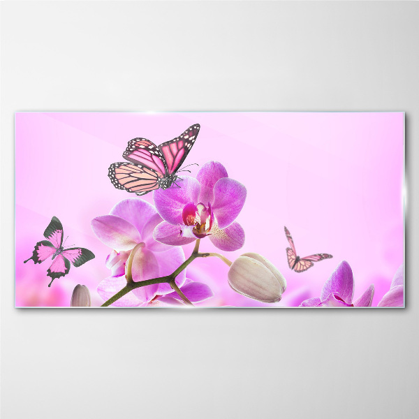 Glas bild Blumentraum mit Schmetterlingen