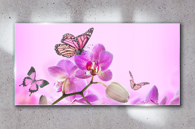 Glas bild Blumentraum mit Schmetterlingen
