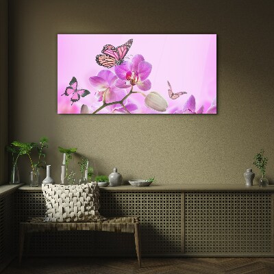 Glas bild Blumen Natur Schmetterling