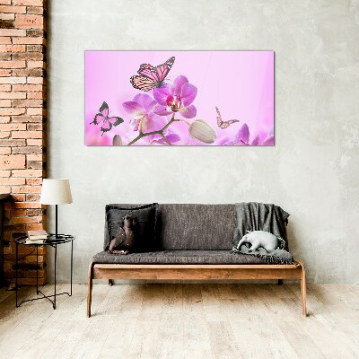 Glas bild Blumen Natur Schmetterling