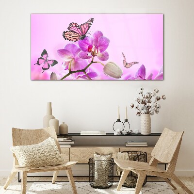 Glas bild Blumen Natur Schmetterling