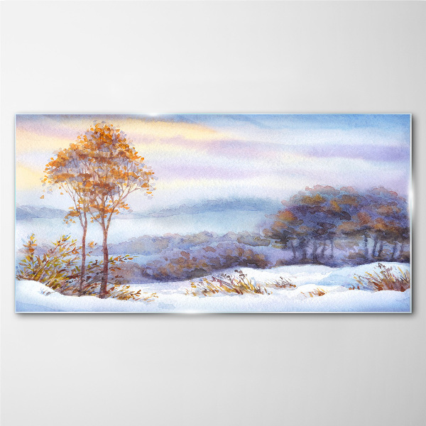 Bild auf glas Winterlandschaft mit Bäumen