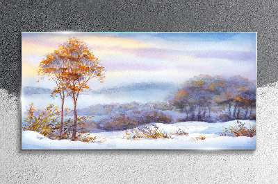 Bild auf glas Winterlandschaft mit Bäumen
