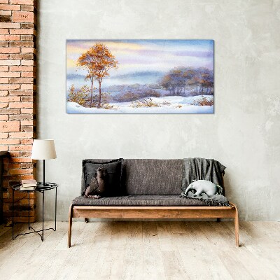 Bild auf glas Winterlandschaft mit Bäumen