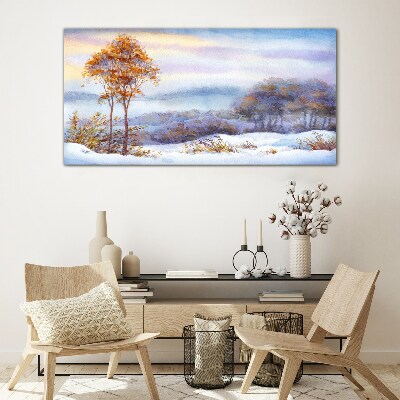 Bild auf glas Winterlandschaft mit Bäumen
