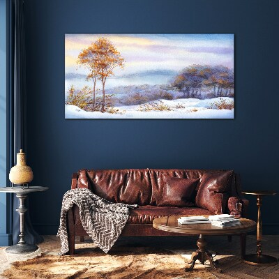 Bild auf glas Winterlandschaft mit Bäumen