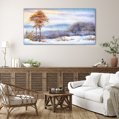 Bild auf glas Winterlandschaft mit Bäumen