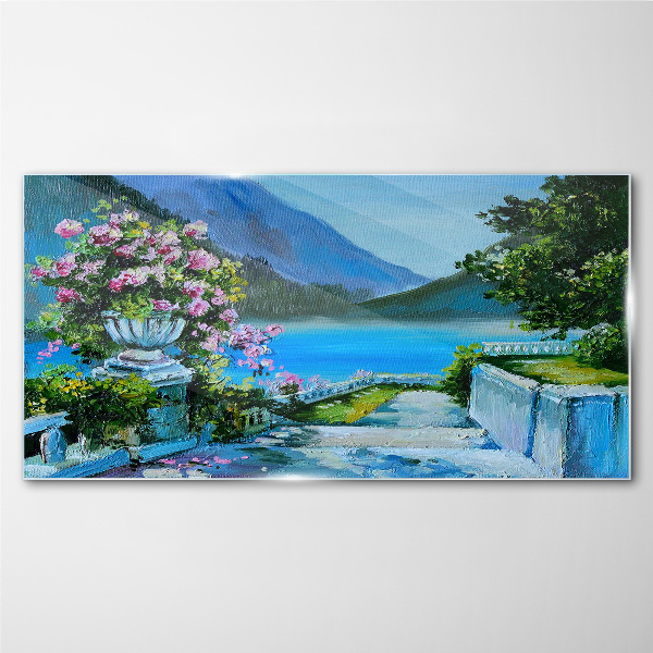 Glasbild Romantischer Blick über den See