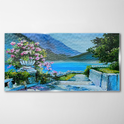 Glasbild Romantischer Blick über den See