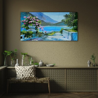 Glasbild Romantischer Blick über den See