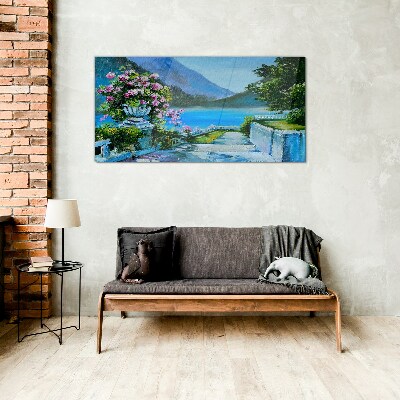 Glasbild Romantischer Blick über den See