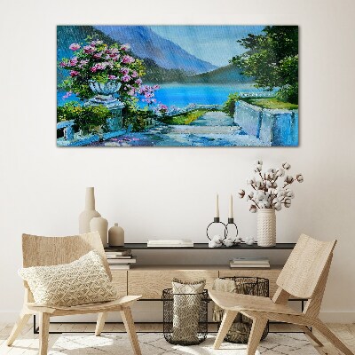 Glasbild Romantischer Blick über den See
