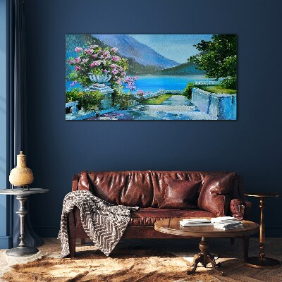 Glasbild Romantischer Blick über den See