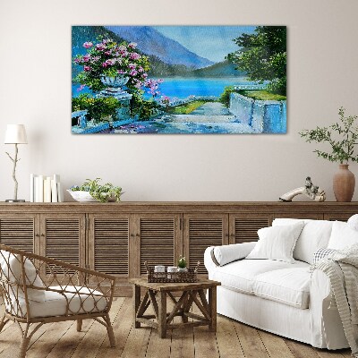 Glasbild Romantischer Blick über den See