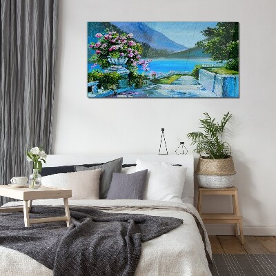 Glasbild Romantischer Blick über den See