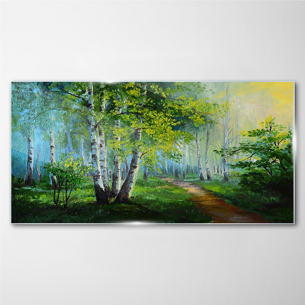 Bild auf glas Grüner Wald im Morgennebel