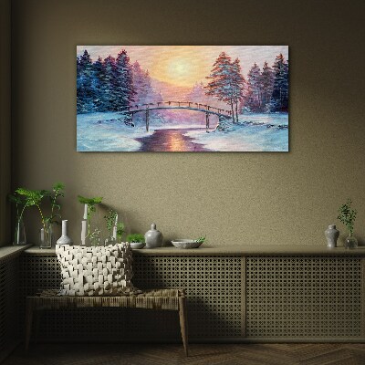 Glasbild Winterbrücke im Sonnenlicht