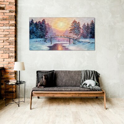 Glasbild Winterbrücke im Sonnenlicht