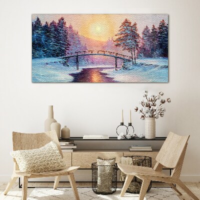 Glasbild Winterbrücke im Sonnenlicht