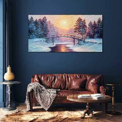Glasbild Winterbrücke im Sonnenlicht