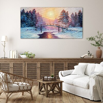 Glasbild Winterbrücke im Sonnenlicht