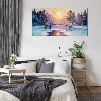 Glasbild Winterbrücke im Sonnenlicht