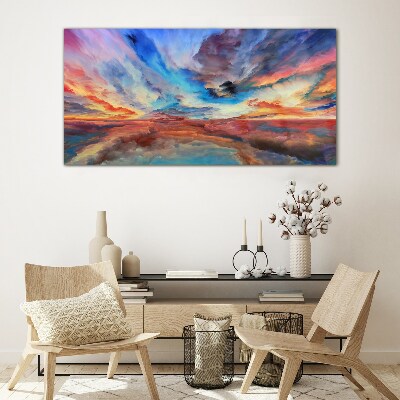 Glasbild Sonnenuntergang in den Farben des Himmels