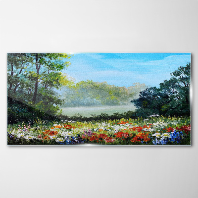 Bild aus glas Eine Blumenlandschaft in der Sommersonne