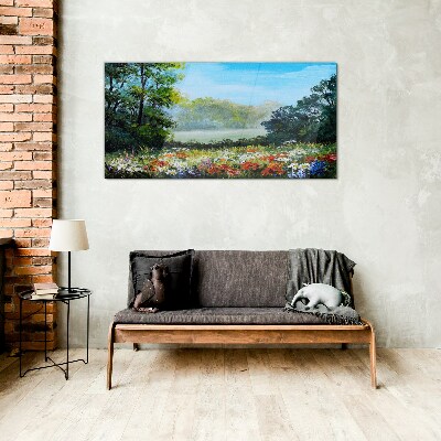 Bild aus glas Eine Blumenlandschaft in der Sommersonne